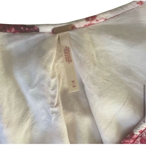 Free People Camella Mini Dress M Ivory and Pink Floral Bohemian 3/4 Sleeve - Picture 7 of 16